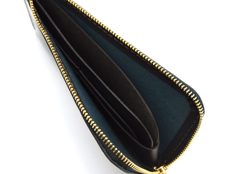 ネイビーのイタリア革で作ったL字ファスナーの長財布「革鞄のHERZ